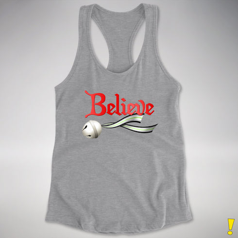 Believe Agender Pride Jingle Bell Racerback Tank - Heather Grey