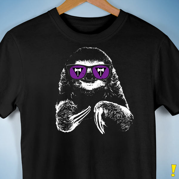 Pride Sloth Lesbian Labrys Flag Sunglasses Premium Unisex T-Shirt - Black