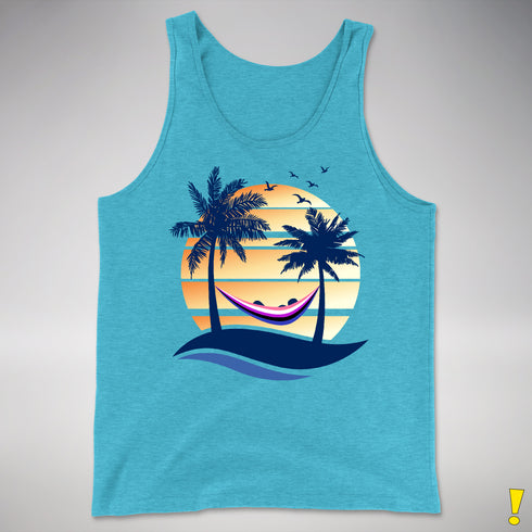 Genderfluid Pride Hammock Summer Beach Sunset Premium Tank Top - Aqua Triblend