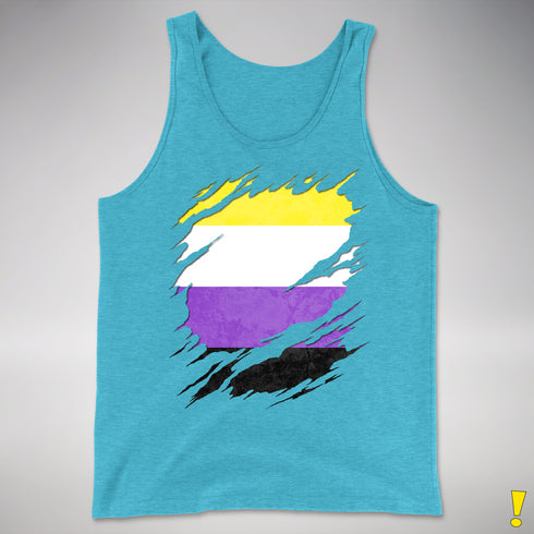 Nonbinary Pride Flag Ripped Reveal Premium Tank Top - Aqua Triblend