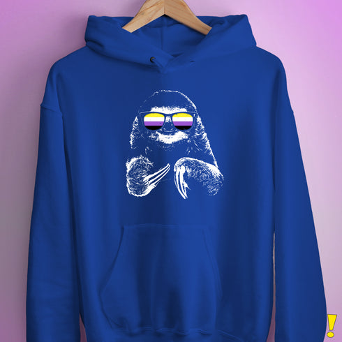Pride Sloth Nonbinary Flag Sunglasses Hoodie - Royal Blue
