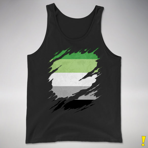 Aromantic Pride Flag Ripped Reveal Premium Tank Top - Black
