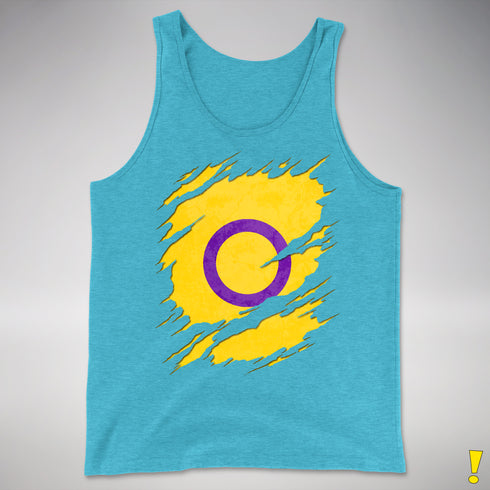 Intersex Pride Flag Ripped Reveal Premium Tank Top - Aqua Triblend