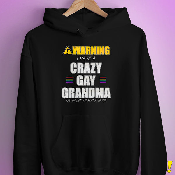 Warning I Have a Crazy Gay Grandma Hoodie - Black