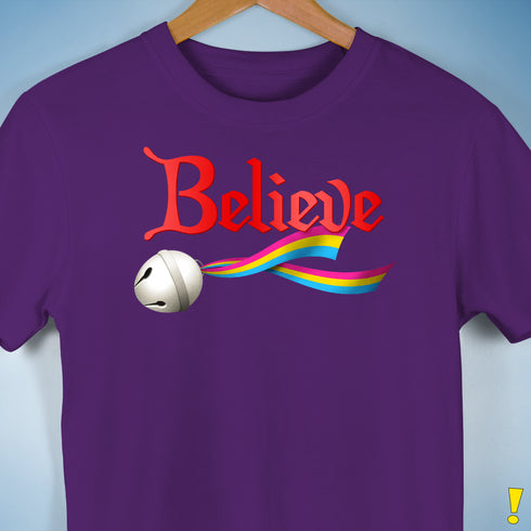 Believe Pansexual Pride Jingle Bell Premium Unisex T-Shirt - Purple