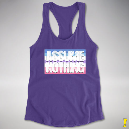 Assume Nothing Bigender Pride Flag Racerback Tank - Purple