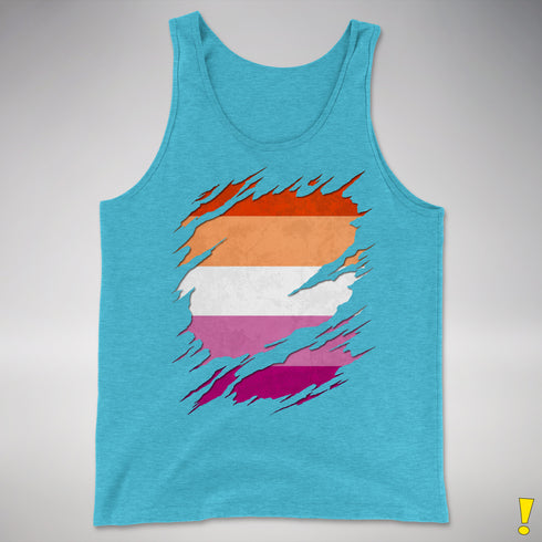 Lesbian Pride Flag Ripped Reveal Premium Tank Top - Aqua Triblend