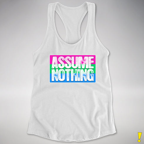 Assume Nothing Polysexual Pride Flag Racerback Tank - White