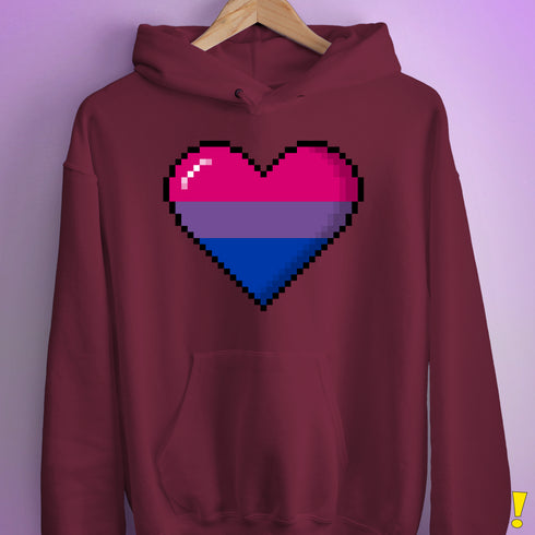 Bisexual Pride Pixel Heart Hoodie - Maroon