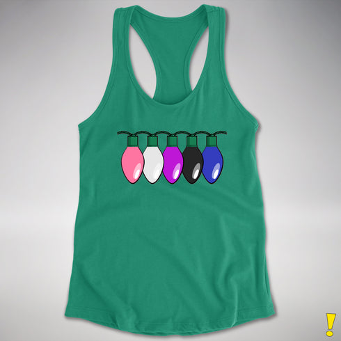 Genderfluid Pride Christmas Lights Racerback Tank - Kelly Green