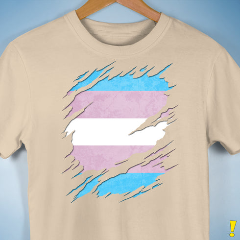 Transgender Pride Flag Ripped Reveal Premium Unisex T-Shirt - Cream