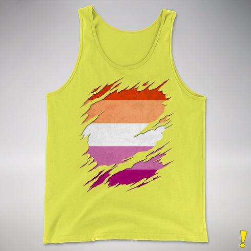 Lesbian Pride Flag Ripped Reveal Premium Tank Top - Neon Yellow