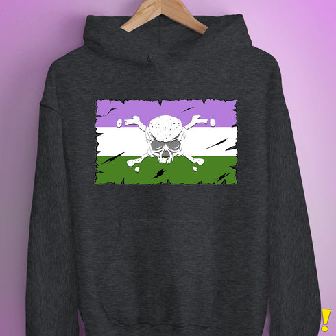 Genderqueer Pride Pirate Flag Hoodie - Dark Grey Heather