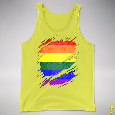 LGBTQ Pride Flag Ripped Reveal Premium Tank Top - Neon Yellow