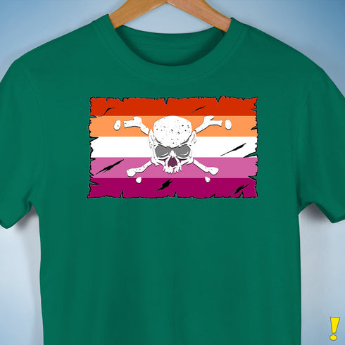 Lesbian Pride Pirate Flag Premium Unisex T-Shirt - Kelly Green