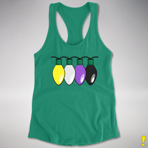 Nonbinary Pride Christmas Lights Racerback Tank - Kelly Green
