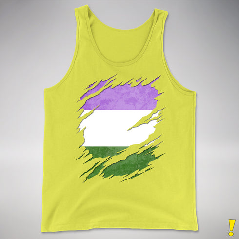 Genderqueer Pride Flag Ripped Reveal Premium Tank Top - Neon Yellow
