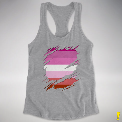 Pink Lesbian Ripped Reveal Racerback Tank - Heather Grey