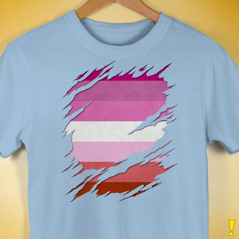 Pink Lesbian Ripped Reveal Premium Unisex T-Shirt - Baby Blue
