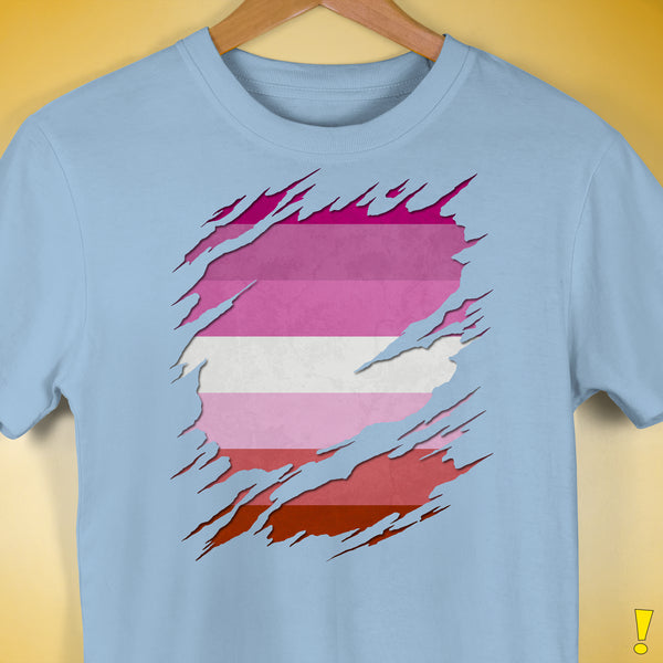 Pink Lesbian Ripped Reveal Premium Unisex T-Shirt - Baby Blue