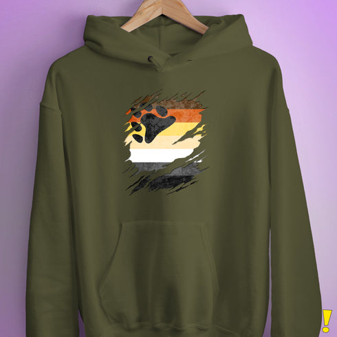 Bear Pride Flag Ripped Reveal Hoodie - Army