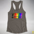 Distressed Philly LGBTQ Pride Whee! Exclamation Points Racerback Tank - Dark Grey