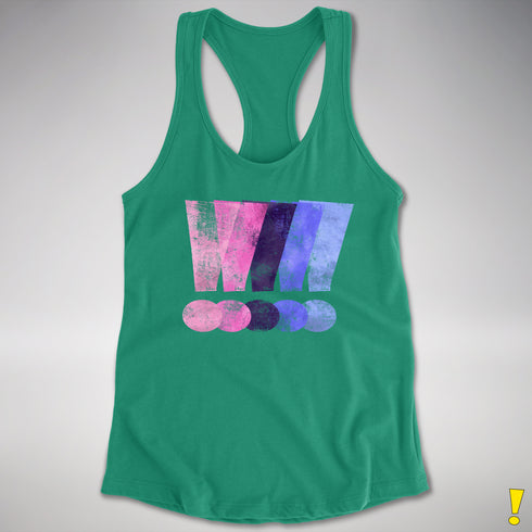 Distressed Omnisexual Pride Exclamation Points Racerback Tank - Kelly Green