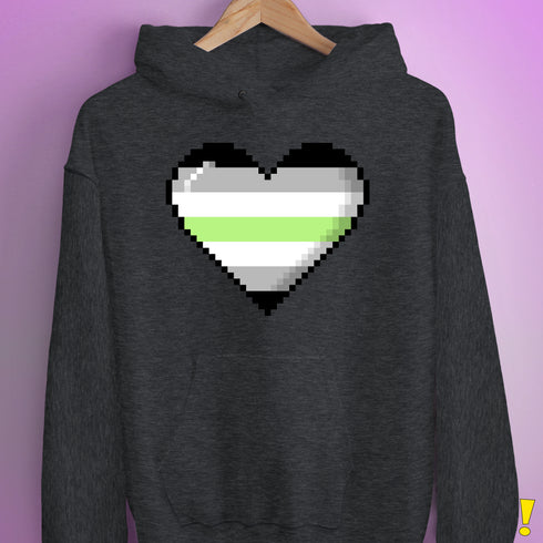 Agender Pride 8-Bit Pixel Heart Hoodie - Dark Grey Heather