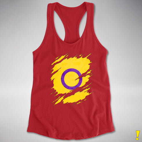 Intersex Pride Flag Ripped Reveal Racerback Tank - Red