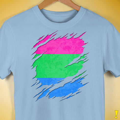 Polysexual Pride Flag Ripped Reveal Premium Unisex T-Shirt - Baby Blue
