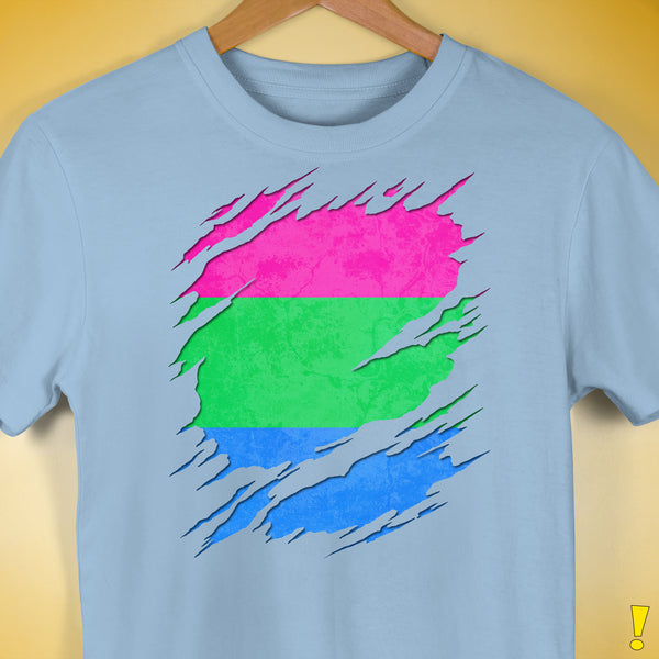 Polysexual Pride Flag Ripped Reveal Premium Unisex T-Shirt - Baby Blue