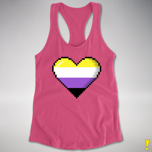 Nonbinary Pride 8-Bit Pixel Heart Racerback Tank - Hot Pink