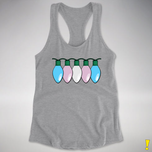 Transgender Pride Flag Christmas Lights Racerback Tank - Heather Grey