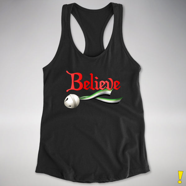 Believe Aromantic Pride Jingle Bell Racerback Tank - Black