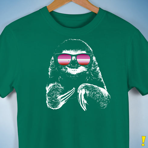 Pride Sloth Pink Lesbian Flag Sunglasses Premium Unisex T-Shirt - Kelly Green