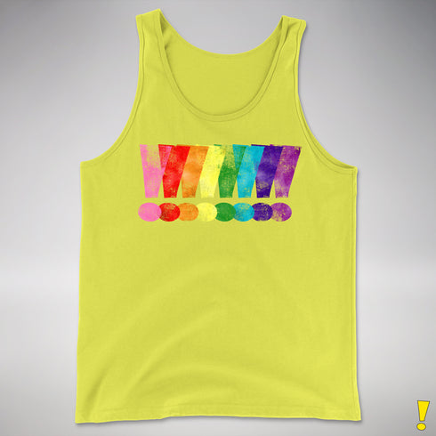 Distressed Gilbert Baker LGBTQ Pride Exclamation Points Premium Tank - Neon Yellow