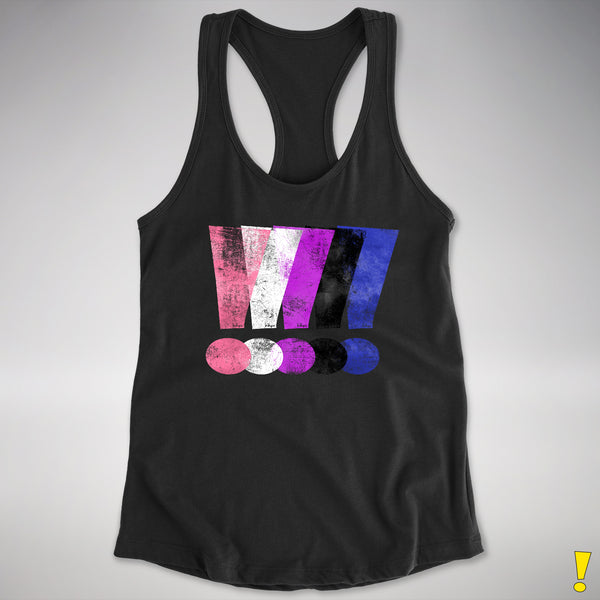 Genderfluid Pride Grunge Exclamation Points Racerback Tank - Black