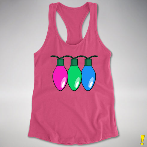 Polysexual Pride Christmas Lights Racerback Tank - Hot Pink
