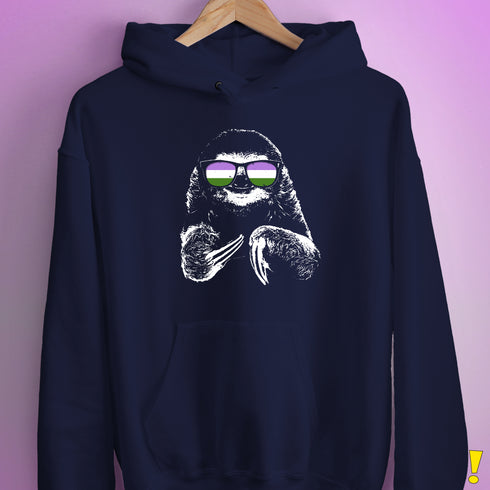 Pride Sloth Genderqueer Flag Sunglasses Hoodie - Navy