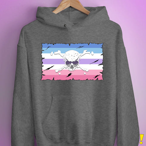 Bigender Pride Pirate Flag Hoodie - Grey Heather