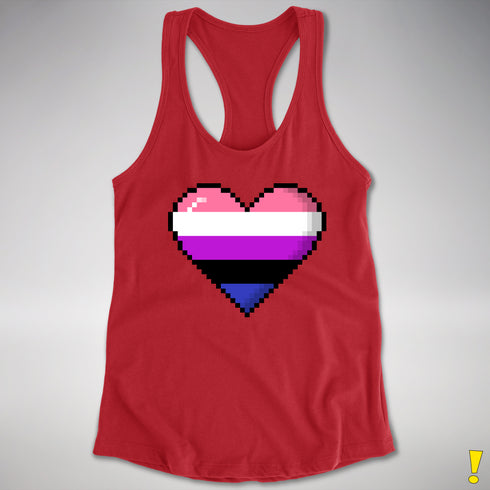 Genderfluid Pride 8-Bit Pixel Heart Racerback Tank - Red