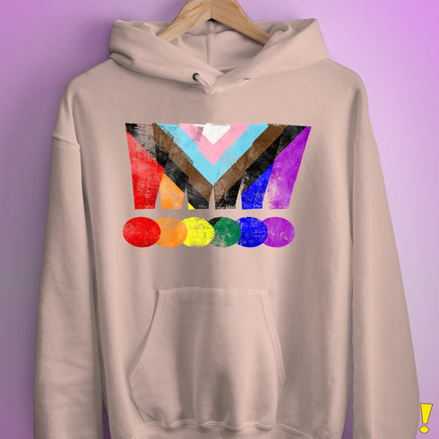 LGBTQ Progress Pride Grunge Exclamation Points Hoodie - Light Pink