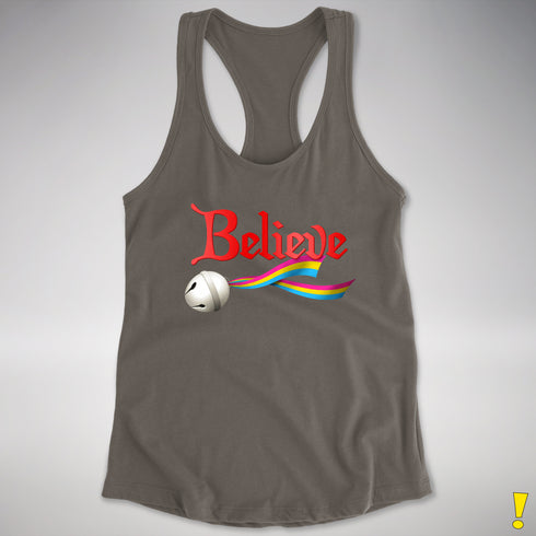 Believe Pansexual Pride Jingle Bell Racerback Tank - Dark Grey