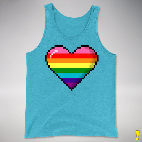 Gilbert Baker Original LGBTQ Gay Rainbow Pride 8-Bit Pixel Heart - Aqua Triblend