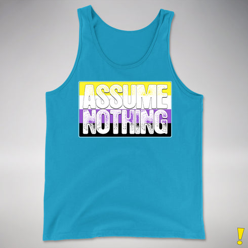Assume Nothing Nonbinary Pride Flag Premium Tank Top - Neon Blue
