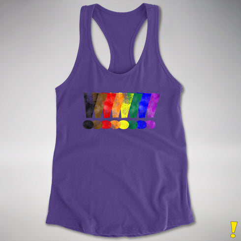 Distressed Philly LGBTQ Pride Whee! Exclamation Points Racerback Tank - Purple