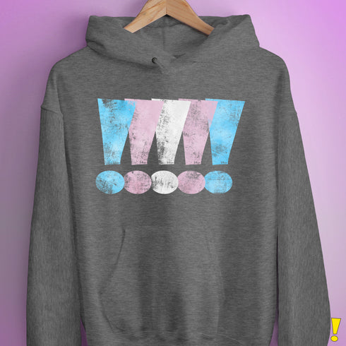 Transgender Pride Exclamation Points Hoodie - Grey Heather
