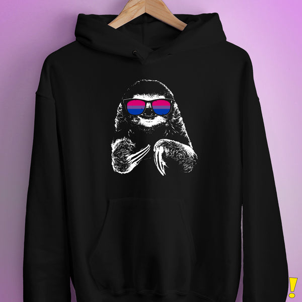 Pride Sloth Bisexual Flag Sunglasses Hoodie - Black