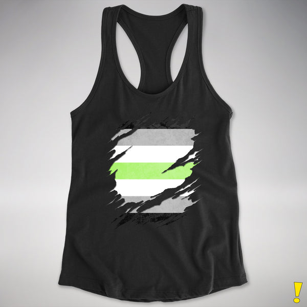 Agender Pride Flag Ripped Reveal Racerback Tank - Black