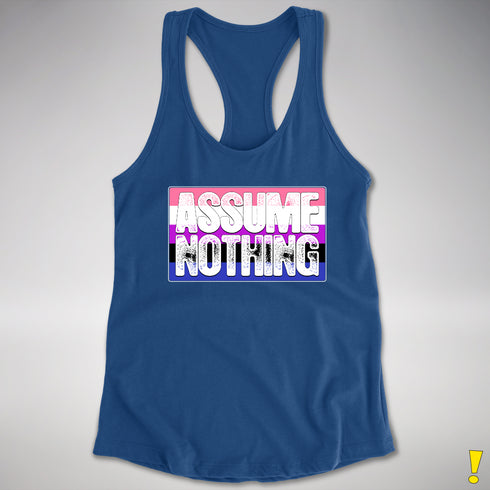 Assume Nothing Genderfluid Pride Flag Racerback Tank - Royal